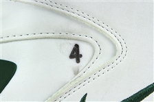 2004 (September 26) Brett Favre Green Bay Packers Signed Game Worn Nike Turf Shoes (MEARS LOA/JSA/Favre Letter) 350th Career TD Pass