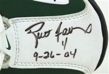2004 (September 26) Brett Favre Green Bay Packers Signed Game Worn Nike Turf Shoes (MEARS LOA/JSA/Favre Letter) 350th Career TD Pass