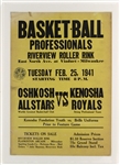 1941 (February 25) Oshkosh All Stars Kenosha Royals Riverview Roller Rink 14" x 20" Broadside
