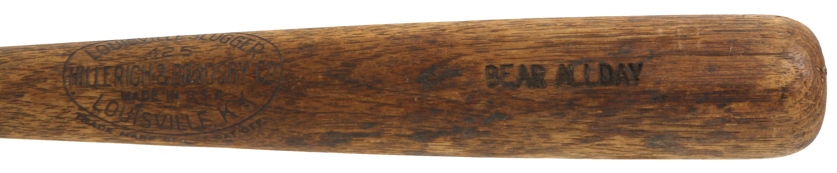 1930 Bear Allday Springfield Midgets H&B Louisville Slugger Professional Model Game Used Bat (MEARS LOA) Sidewritten