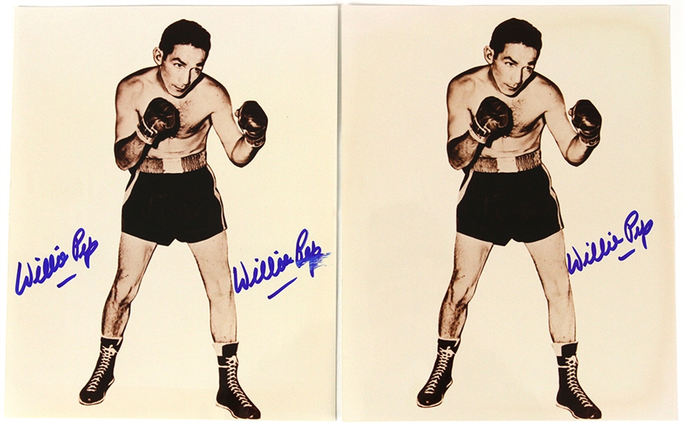 1990s Willie Pep World Featherweight Champion Signed 8" x 10" Photos - Lot of 2 (JSA)