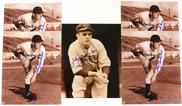 1937-49 Johnny Vander Meer Cincinnati Reds Signed 8" x 10" Photos - Lot of 5 (JSA)