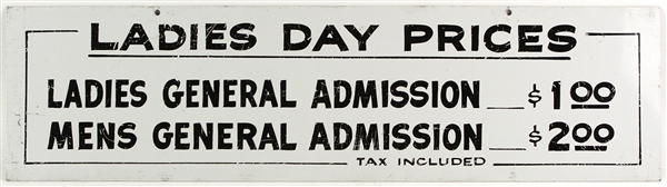 1953-65 Milwaukee Braves Milwaukee County Stadium Ladies Day Prices 8" x 30" Stadium Sign (MEARS LOA)