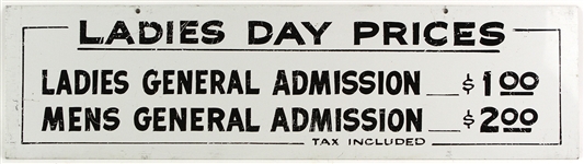 1953-65 Milwaukee Braves Milwaukee County Stadium Ladies Day Prices 8" x 30" Stadium Sign (MEARS LOA)