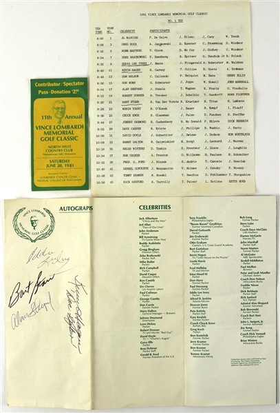 1981 Bart Starr Alan Shepard Signed Vince Lombardi Memorial Golf Classic Program w/ Spectator Pass & Starting Time/Participant List (JSA)