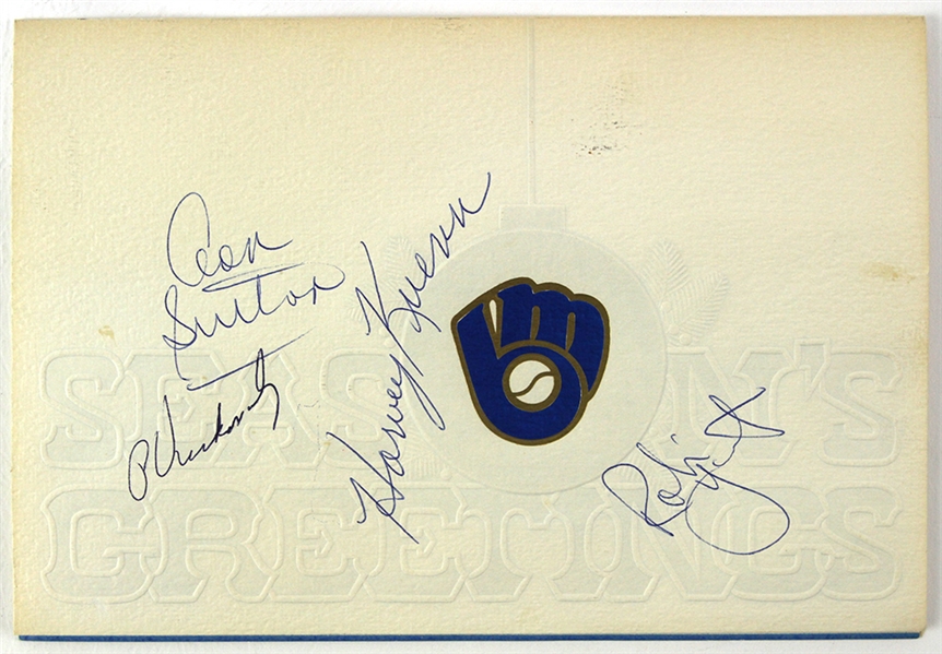 1982 Milwaukee Brewers Multi Signed Holiday Card w/ 10 Signatures Including Robin Yount, Paul Molitor, Rollie Fingers, Bob Uecker & More (JSA)