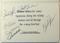 1982 Milwaukee Brewers Multi Signed Holiday Card w/ 10 Signatures Including Robin Yount, Paul Molitor, Rollie Fingers, Bob Uecker & More (JSA)
