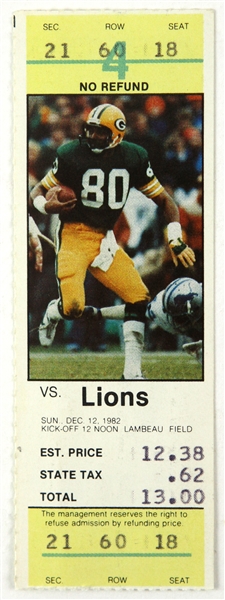 1982 (December 12) Green Bay Packer Detroit Lions Lambeau Field Ticket Stub