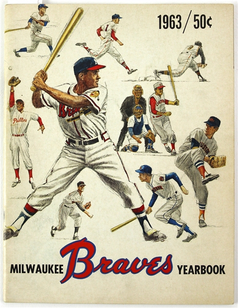 1963 Milwaukee Braves Multi Signed Yearbook w/ 7 Signatures Including Hank Aaron, Eddie Mathews, Warren Spahn & More (JSA)