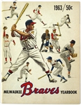 1963 Milwaukee Braves Multi Signed Yearbook w/ 7 Signatures Including Hank Aaron, Eddie Mathews, Warren Spahn & More (JSA)