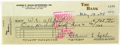1994 Warren Spahn Milwaukee Braves Signed Check (Warren Spahn Collection) JSA