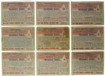 1953 Milwaukee Braves Johnston Cookie Trading Cards - Lot of 9 w/ Eddie Mathews, Charlie Grimm, Johnny Logan & More