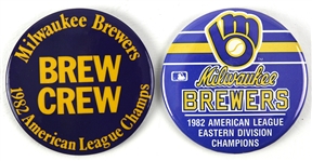 1982 Milwaukee Brewers American League Champions 3.5" Pinback Buttons - Lot of 2