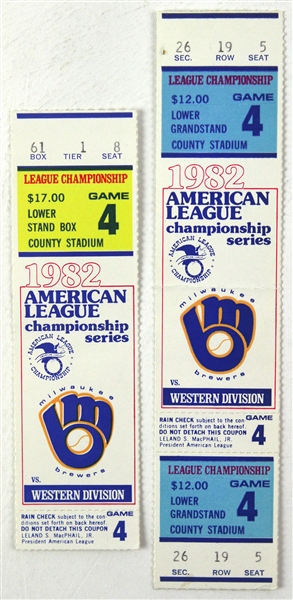 1982 Milwaukee Brewers Baltimore Orioles County Stadium ALCS Game 4 Ticket & Stub - Lot of 2