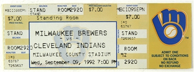 1992 (September 9) Robin Yount Milwaukee Brewers 3,000th Career Hit Ticket