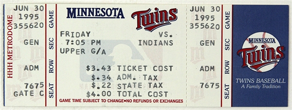 1995 (June 30) Eddie Murray Cleveland Indians 3,000th Career Hit Ticket