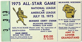 1975 MLB All Star Game Milwaukee County Stadium Ticket Stub
