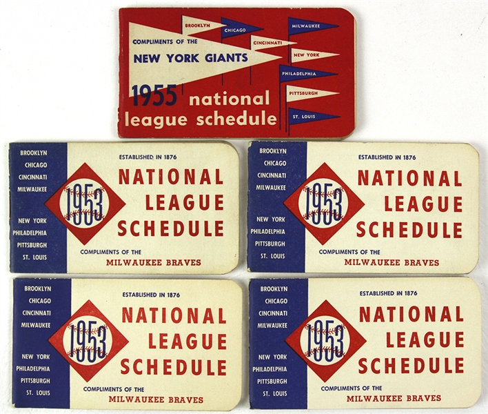 1953-55 National League Pocket Schedules - Lot of 5 
