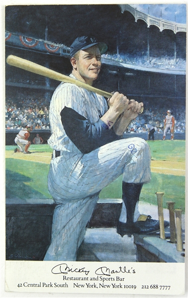 1994 Mikcey Mantle New York Yankees Restaurant & Sports Bar 4" x 6.5" Reply Postcard  