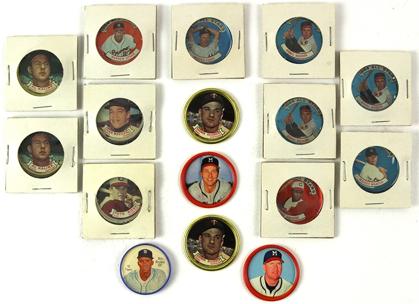 1963-64 Baseball Player Coins - Lot of 16 w/ Mickey Mantle, Warren Spahn, Pete Rose & More