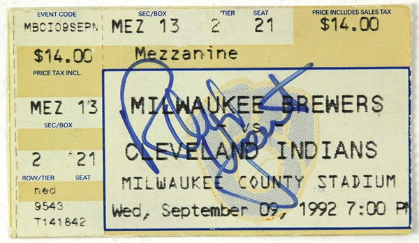 1992 Robin Yount Milwaukee Brewers Signed 3,000th Career Hit Game Ticket Stub (JSA)