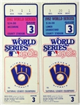 1982 Milwaukee Brewers St. Louis Cardinals County Stadium World Series Game 3 Ticket Stubs - Lot of 2