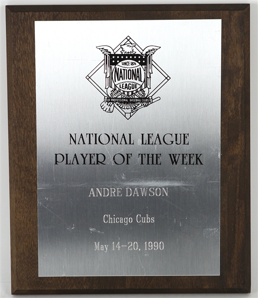 1990 (May 14-20) Andre Dawson Chicago Cubs National League Player of the Week Award Plaque (MEARS LOA)