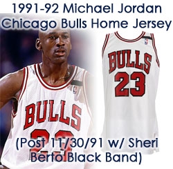 1991-92 (post November 30th, 1991) Michael Jordan Chicago Bulls World Championship Season Game Worn Home Jersey w/ Sheri Berto Black Memorial Shoulder Band (MEARS A10)