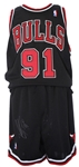 1997-98 World Championship Season Dennis Rodman Chicago Bulls Black Alternate Game Worn Uniform (MEARS A10) “Final Season With Bulls”
