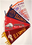1960's-90's Football & Basketball Full Size Pennant Collection - Lot of 71 w/ OJ Simpson, Rose Bowl, Final Four & More