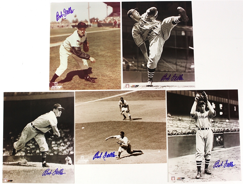 1936-51 Bob Feller Cleveland Indians Signed 8" x 10" Photos - Lot of 5 (JSA)