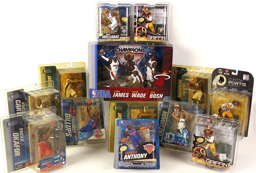 2005-13 McFarlane Toys MOC/MIB Basketball/Football Action Figures - Lot of 13 w/ Dirk Nowitzki, Jason Kidd, 2012 Miami Heat NBA Champions & More