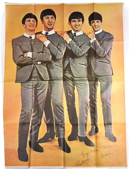 1960s The Beatles Facsimile Signed 38" x 55" Poster Unused Old Store Stock