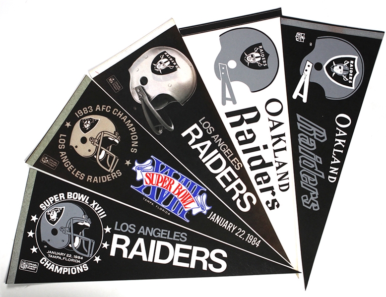 1960-1980s Oakland Los Angeles Raiders 29” Full Size Football Pennant Collection (5)