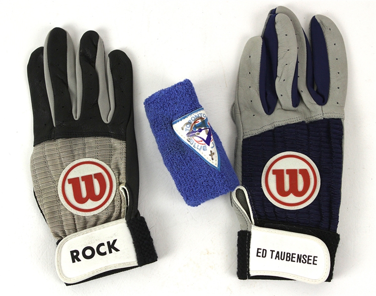 1980-90s Baseball Game Used Collection - Lot of 3 w/ Tim Raines Batting Glove, Jesse Barfield Wristband & More (MEARS LOA)
