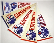 1972-1974 WHA Alberta Oilers & 1984 Edmonton Oilers 29” Full Size Hockey Pennant Lot (5)