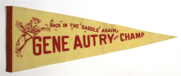 1941 Gene Autry and Champ “Back In the Saddle Again” Illustrated 29” Pennant