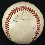 1991-92 Derrick May Chicago Cubs Signed ONL White Game Used Baseball (MEARS LOA/JSA)