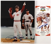 1990s Pete Rose Cincinnati Reds Autographed 8x10 Photo and Ticket