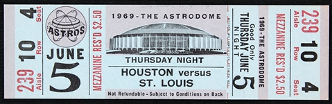 1969 (June 5) Houston Astros St. Louis Cardinals Astrodome Ticket