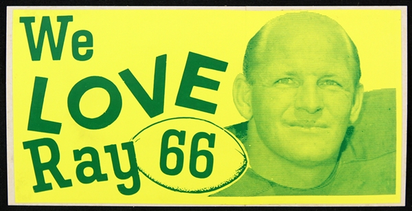 1960s Ray Nitschke Green Bay Packers We Love Ray 3" x 6" Bumper Sticker