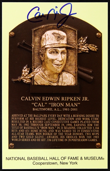 2007 Cal Ripken Jr. Baltimore Orioles Signed 3.5" x 5.5" Yellow HOF Postcard (JSA)