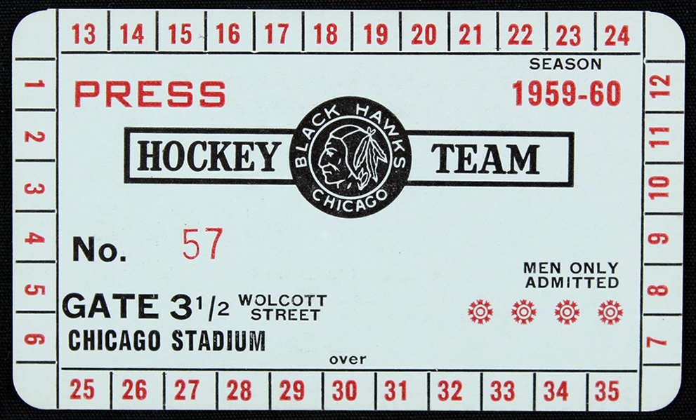 1959-60 Chicago Blackhawks Chicago Stadium Press Card