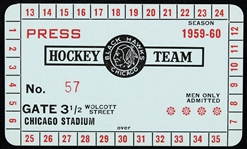 1959-60 Chicago Blackhawks Chicago Stadium Press Card