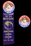1969 Apollo XI America Salutes First Men On The Moon 1.75" Pinback Buttons - Lot of 2, 1 w/ Ribbon 