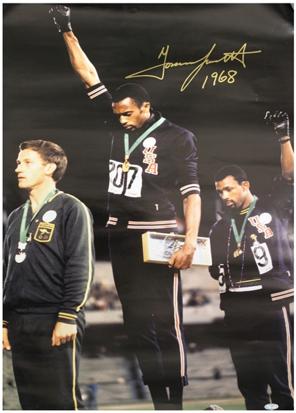 1968 Tommie Smith Olympic Gold Medalist Signed 19" x 26" Poster (Steiner/JSA)