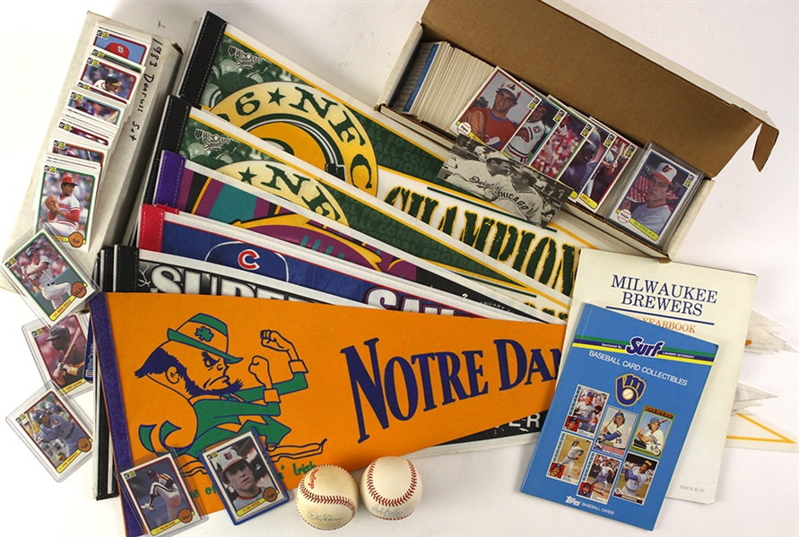 1980s-2000s Baseball Football Baketball Memorabilia Collection - Lot of 200+ w/ Hank Aaron/Eddie Matthews Signed 30" x 34" Photo, Trading Cards, Baseballs & More (JSA)