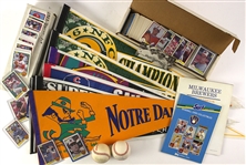1980s-2000s Baseball Football Baketball Memorabilia Collection - Lot of 200+ w/ Hank Aaron/Eddie Matthews Signed 30" x 34" Photo, Trading Cards, Baseballs & More (JSA)