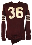 1950-55 Maroon #36 Game Worn Wilson Durene Football Jersey w/ 6 Button Crotch Piece (MEARS LOA)