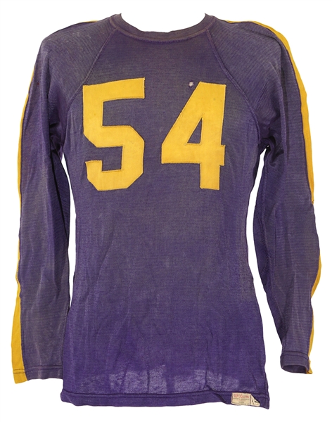 1950-55 Purple #54 Game Worn Wilson Durene Football Jersey (MEARS LOA)